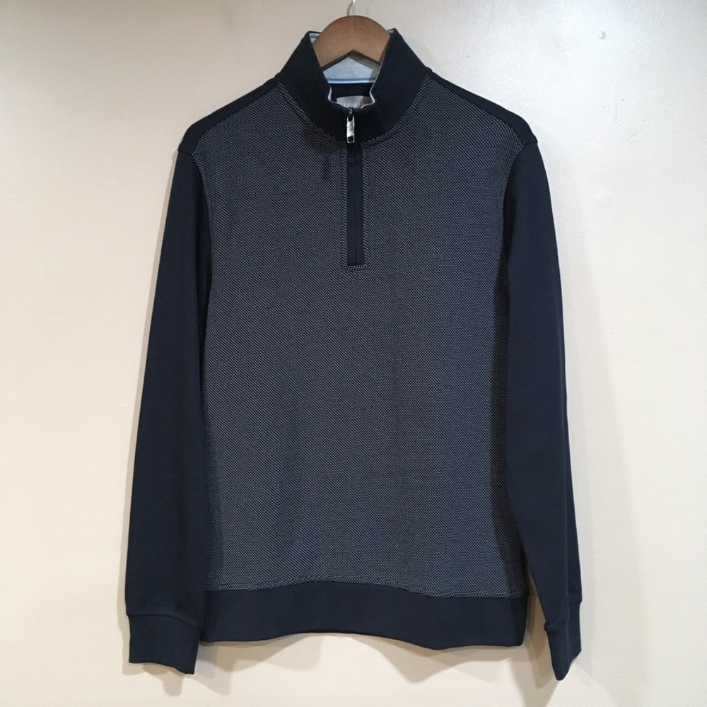 Ted Baker Textured Quarter Zip Pullover Mens Small Navy Blue Preppy
